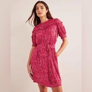 Boden Yoke Detail Jersey Dress Pink Gin Fizz Floral size 8